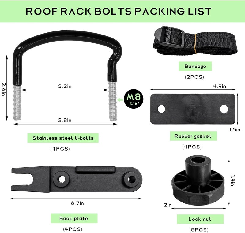 NYTKL 4PCS Roof Box U-Bolt Clamps, Stainless Steel Rooftop Cargo Carrier Rack Bolts w/ 8 Lock Nuts 2 Straps, 82mm Internal Width Roof Rack U-Bracket Clips Car Mounting Fitting Kit - Image 2